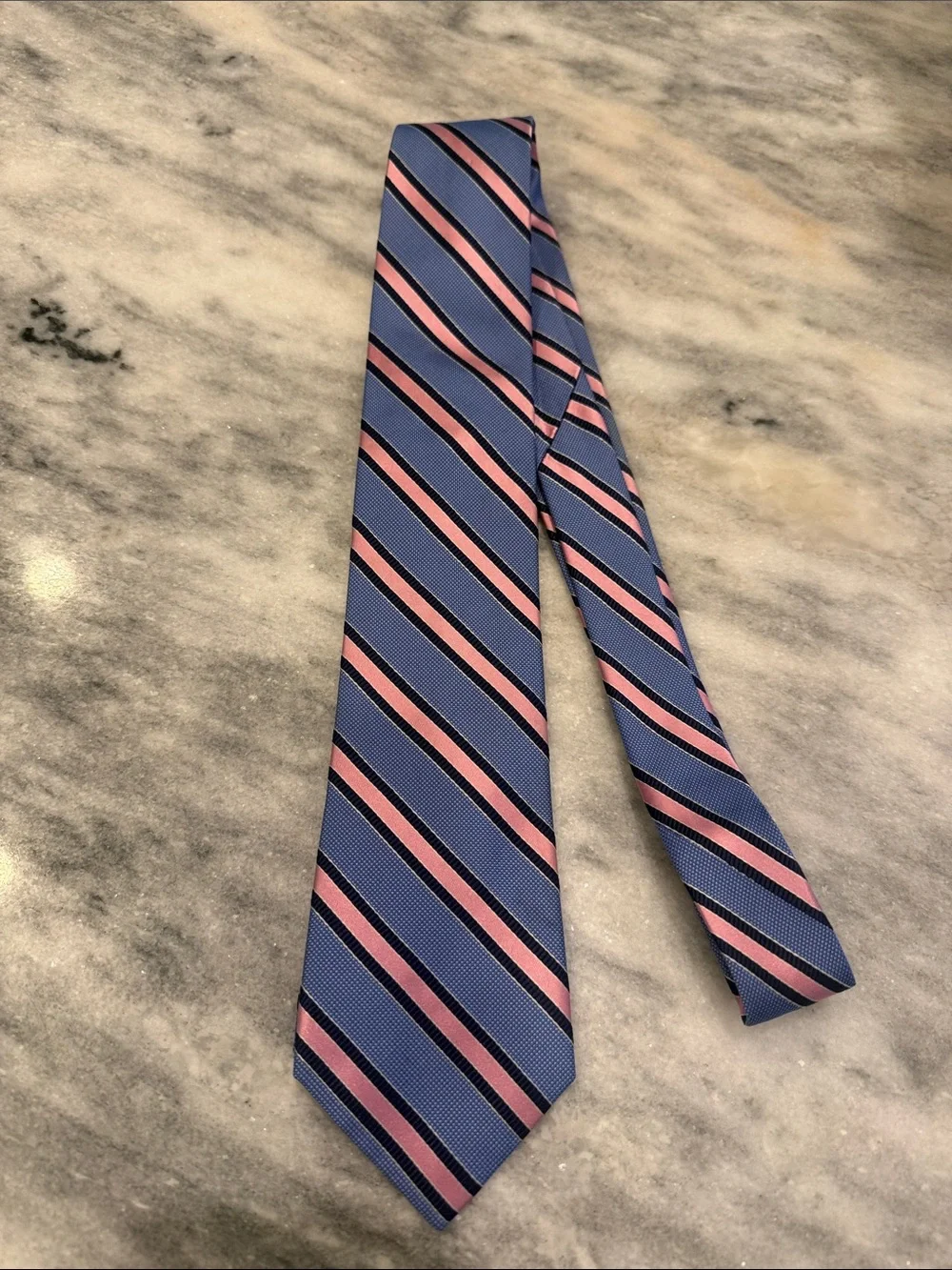 Jos. A. Bank Blue Tie with Pink and Navy Diagonal Stripes